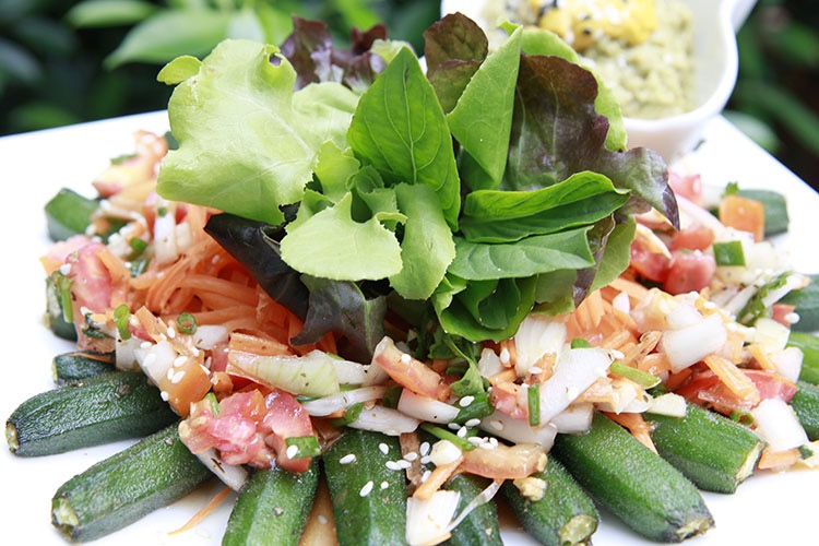 Raw food salad with okra.