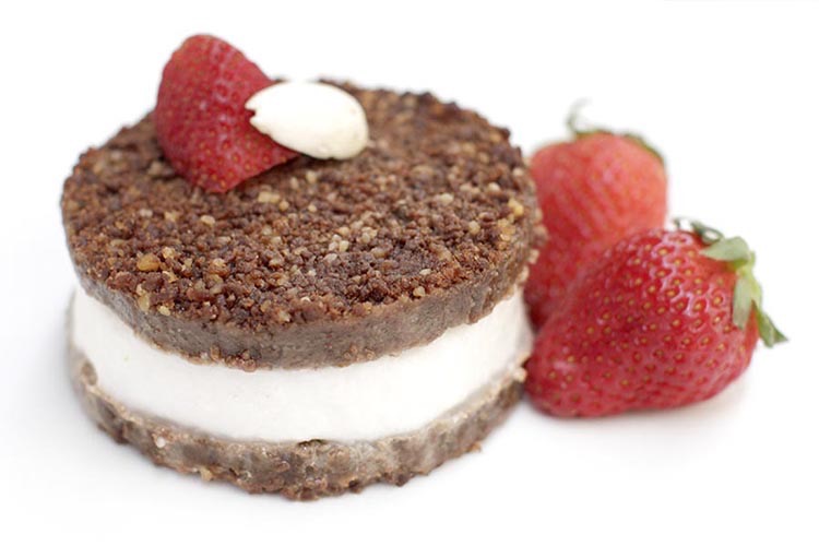 Raw vegan ice cream cake with strawberries